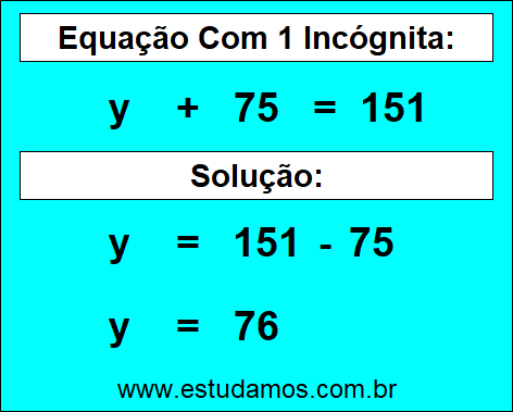 Passo a Passo Para Resolver a Equação y + 75 = 151