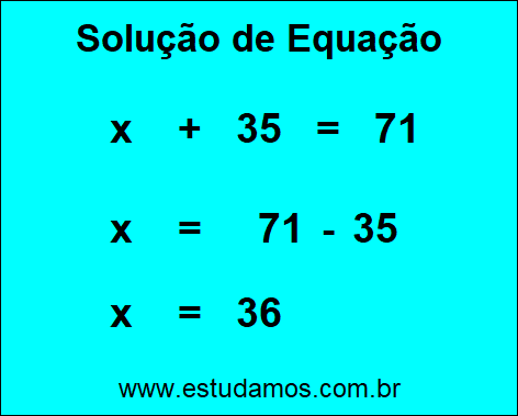 Solução da Equação de Uma Incógnita x + 35 = 71