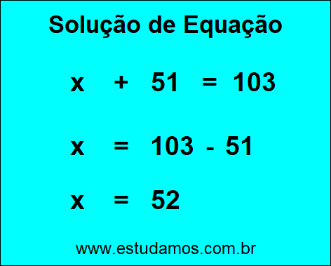 Solução da Equação de Uma Incógnita x + 51 = 103