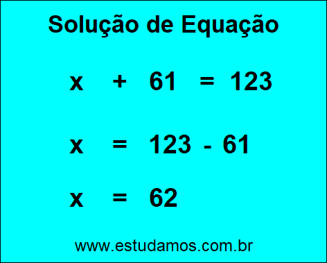 Solução da Equação de Uma Incógnita x + 61 = 123