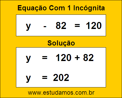 Solução da Equação de Uma Incógnita y - 82 = 120