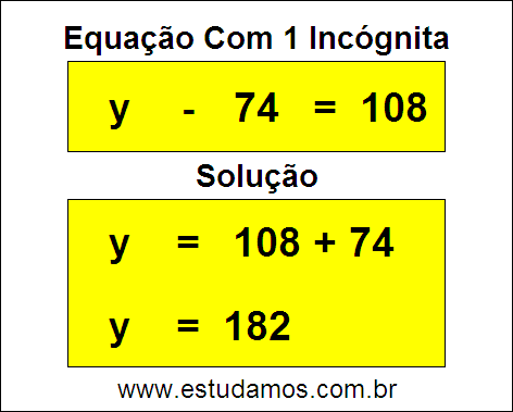 Solução da Equação y - 74 = 108