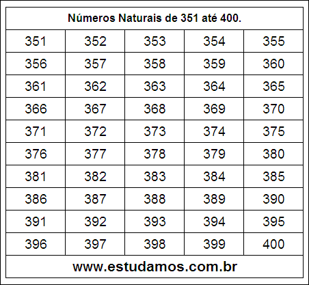 Ficha Com Números Naturais do 351 ao 400