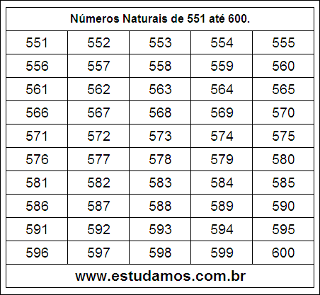 Ficha Com Números Naturais do 551 ao 600