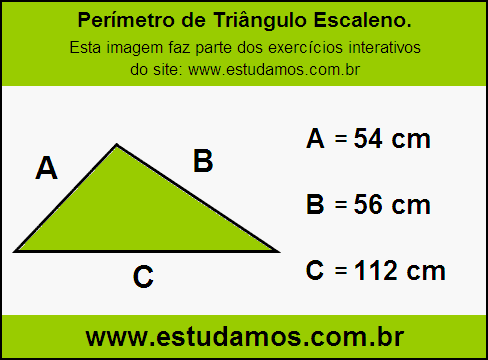 Triângulo Escaleno Com Lados Medindo 54 cm, 56 cm e 112 cm
