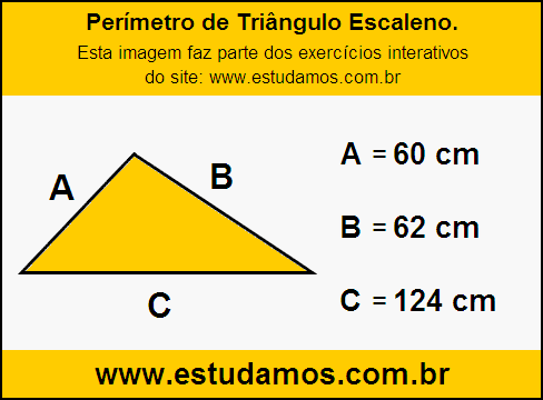 Triângulo Escaleno Com Lados Medindo 60 cm, 62 cm e 124 cm