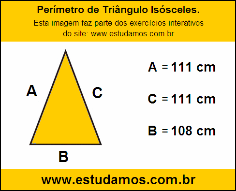 Perímetro Triângulo Isósceles Com a Base Medindo 108 cm
