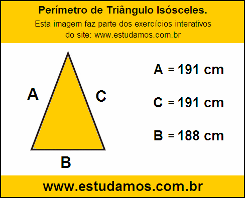 Perímetro Triângulo Isósceles Com a Base Medindo 188 cm