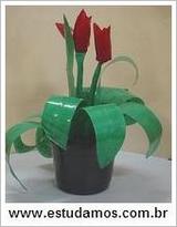 Vaso Decorativo Com Folhas em Garrafa Pet