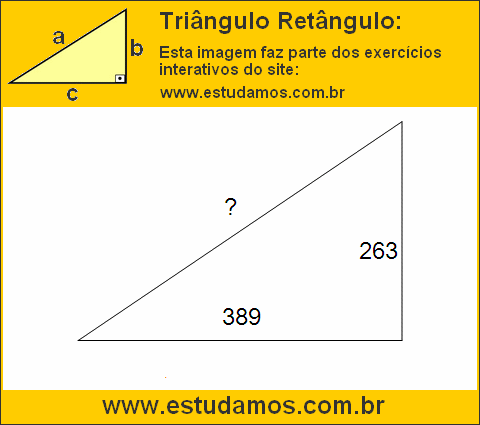 Triângulo Retângulo Com Catetos Medindo 263 e 389 Metros