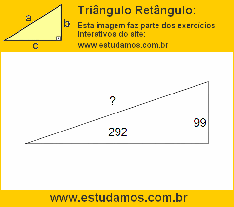 Triângulo Retângulo Com Catetos Medindo 99 e 292 Metros