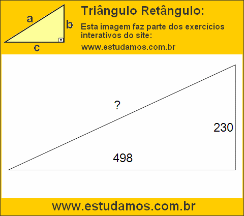 Triângulo Retângulo Com Catetos Medindo 230 e 498 Metros