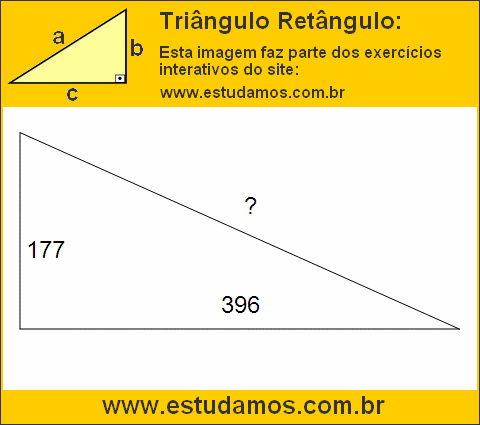Triângulo Retângulo Com Catetos Medindo 177 e 396 Metros