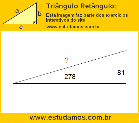 Triângulo Retângulo Com Catetos Medindo 81 e 278 Metros