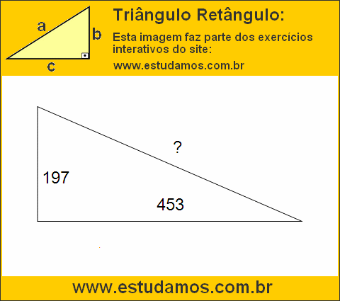Triângulo Retângulo Com Catetos Medindo 197 e 453 Metros
