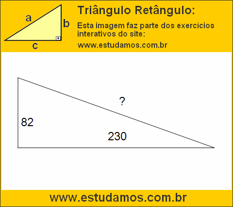 Triângulo Retângulo Com Catetos Medindo 82 e 230 Metros
