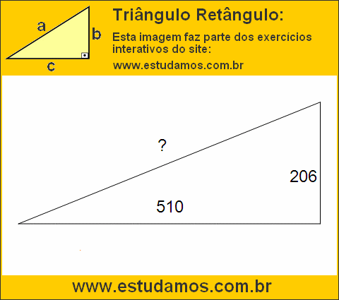 Triângulo Retângulo Com Catetos Medindo 206 e 510 Metros