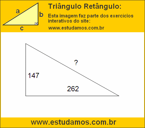 Triângulo Retângulo Com Catetos Medindo 147 e 262 Metros