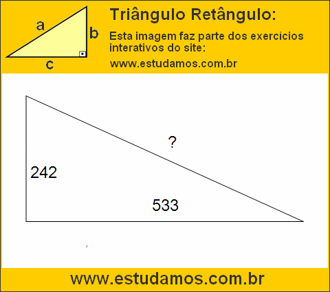 Triângulo Retângulo Com Catetos Medindo 242 e 533 Metros
