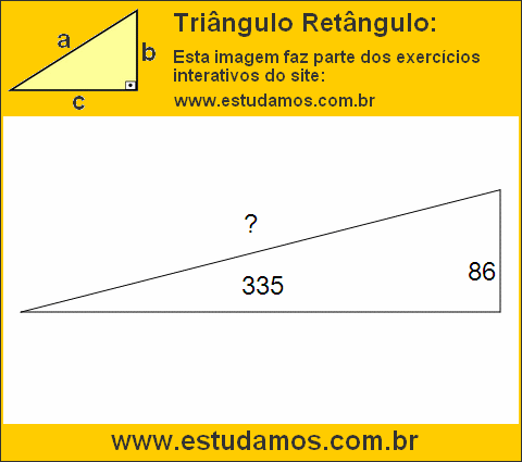 Triângulo Retângulo Com Catetos Medindo 86 e 335 Metros