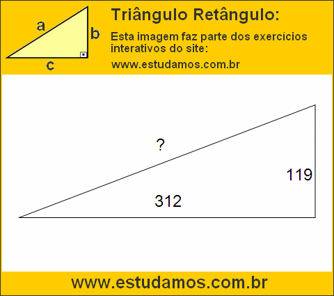 Triângulo Retângulo Com Catetos Medindo 119 e 312 Metros
