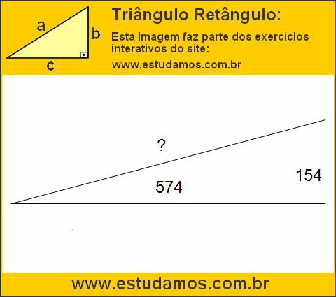 Triângulo Retângulo Com Catetos Medindo 154 e 574 Metros