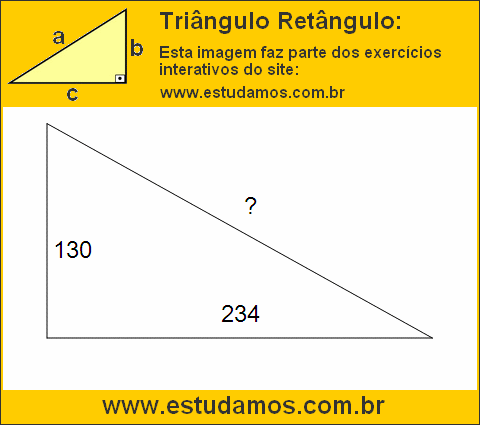 Triângulo Retângulo Com Catetos Medindo 130 e 234 Metros
