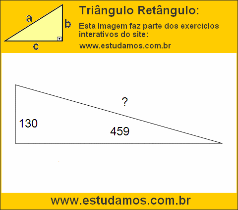 Triângulo Retângulo Com Catetos Medindo 130 e 459 Metros
