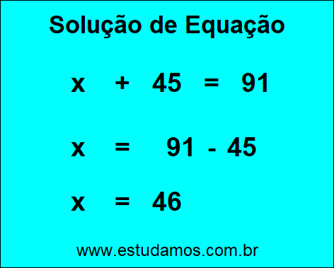 Passo a Passo Para Descobrir o Valor da Incógnita na Equação x + 45 = 91