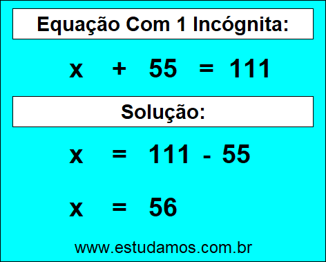 Passo a Passo Para Resolver a Equação x + 55 = 111