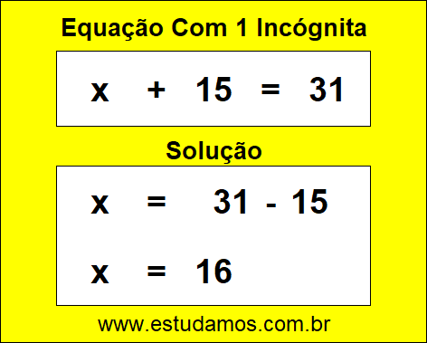 Resposta da Equação x + 15 = 31