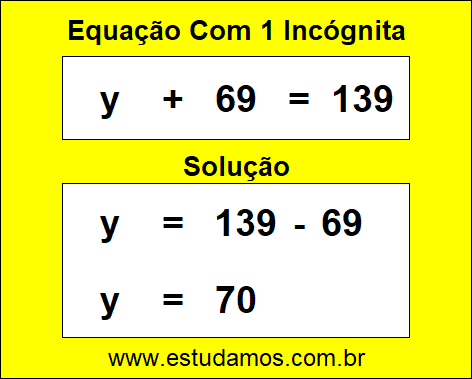 Resposta da Equação y + 69 = 139