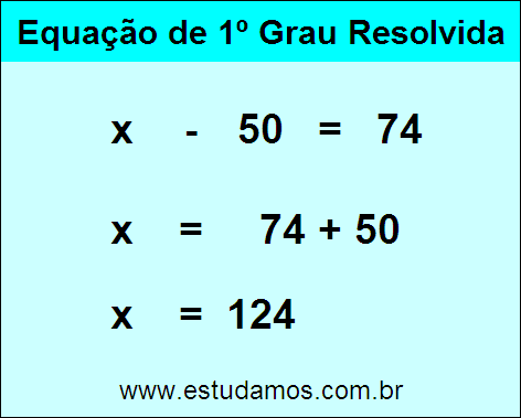 Como Resolver a Equação x - 50 = 74