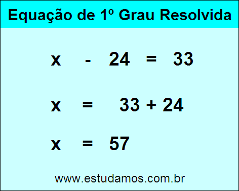 Como Resolver Passo a Passo a Equação x - 24 = 33