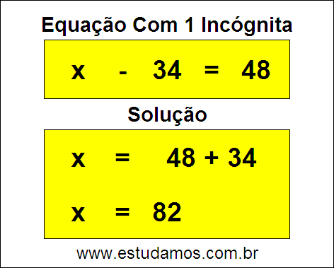 Como Resolver Passo a Passo a Equação x - 34 = 48