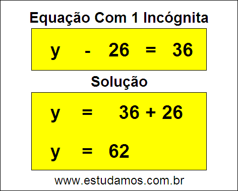 Como Resolver Passo a Passo a Equação y - 26 = 36