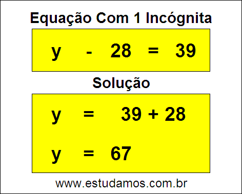 Como Resolver Passo a Passo a Equação y - 28 = 39