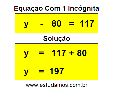 Como Resolver Passo a Passo a Equação y - 80 = 117