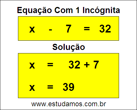 Passo a Passo Para Descobrir o Valor da Incógnita na Equação x - 7 = 32