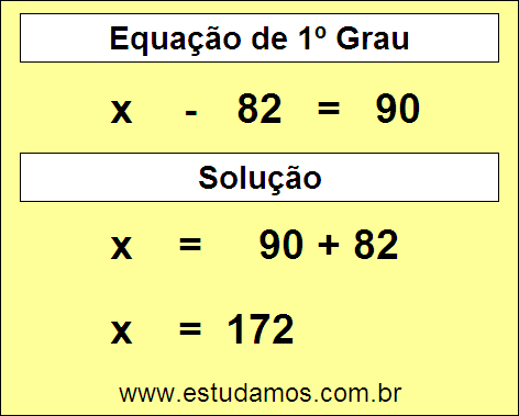 Passo a Passo Para Descobrir o Valor da Incógnita na Equação x - 82 = 90