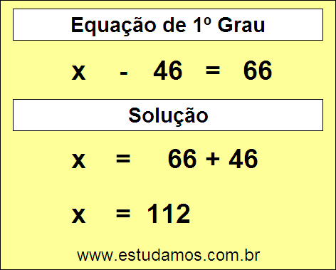 Passo a Passo Para Resolver a Equação x - 46 = 66