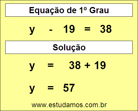 Passo a Passo Para Resolver a Equação y - 19 = 38