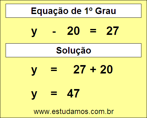 Passo a Passo Para Resolver a Equação y - 20 = 27