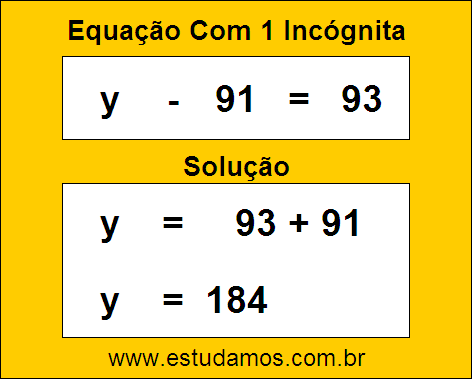 Resposta da Equação de Uma Incógnita y - 91 = 93