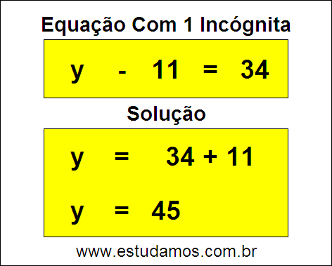 Resposta da Equação y - 11 = 34