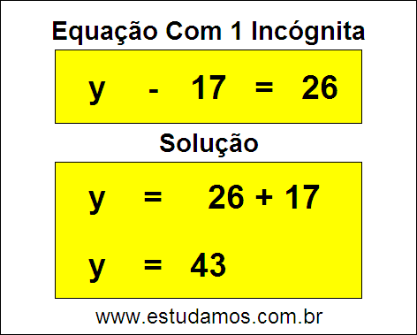 Resposta da Equação y - 17 = 26