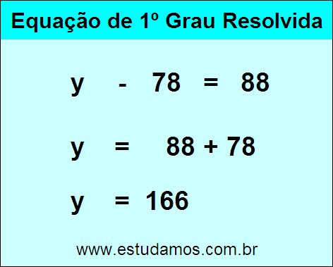 Resposta da Equação y - 78 = 88