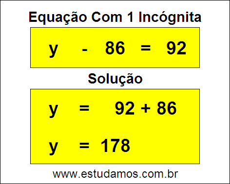 Resposta da Equação y - 86 = 92