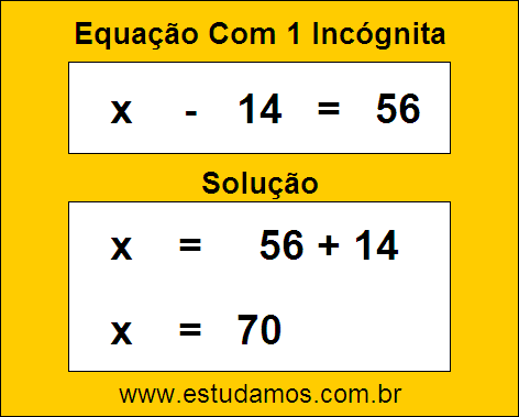 Solução da Equação de Uma Incógnita x - 14 = 56