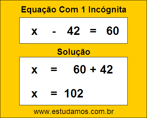 Solução da Equação de Uma Incógnita x - 42 = 60